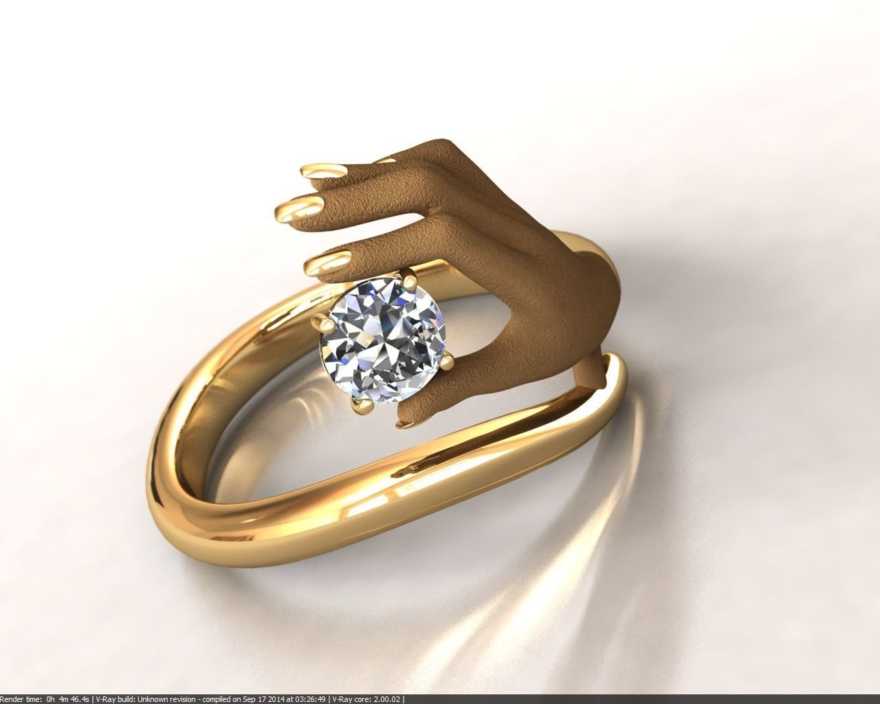 Ladys hand ring with gem 3D print model_1