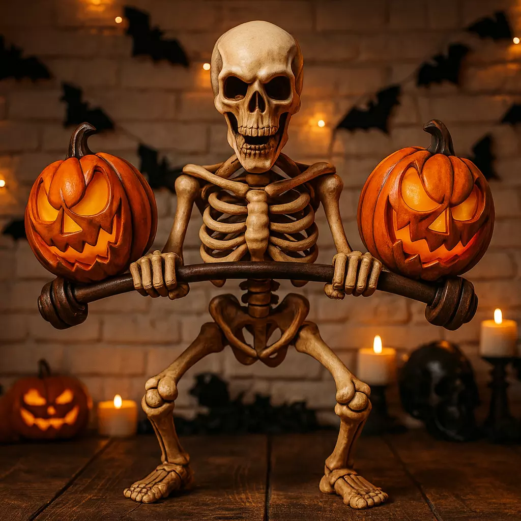 Spooky Halloween skeleton weightlifting pumpkins 3D model STL 3D print model