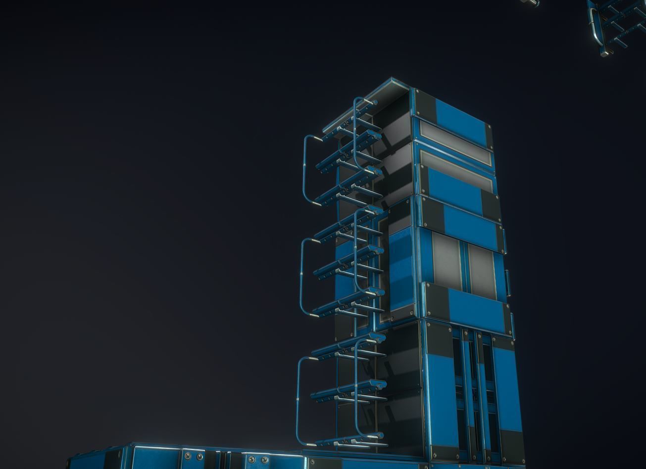 Futuristic Ladders and Stairs Package Blue Version Low-poly 3D model_9