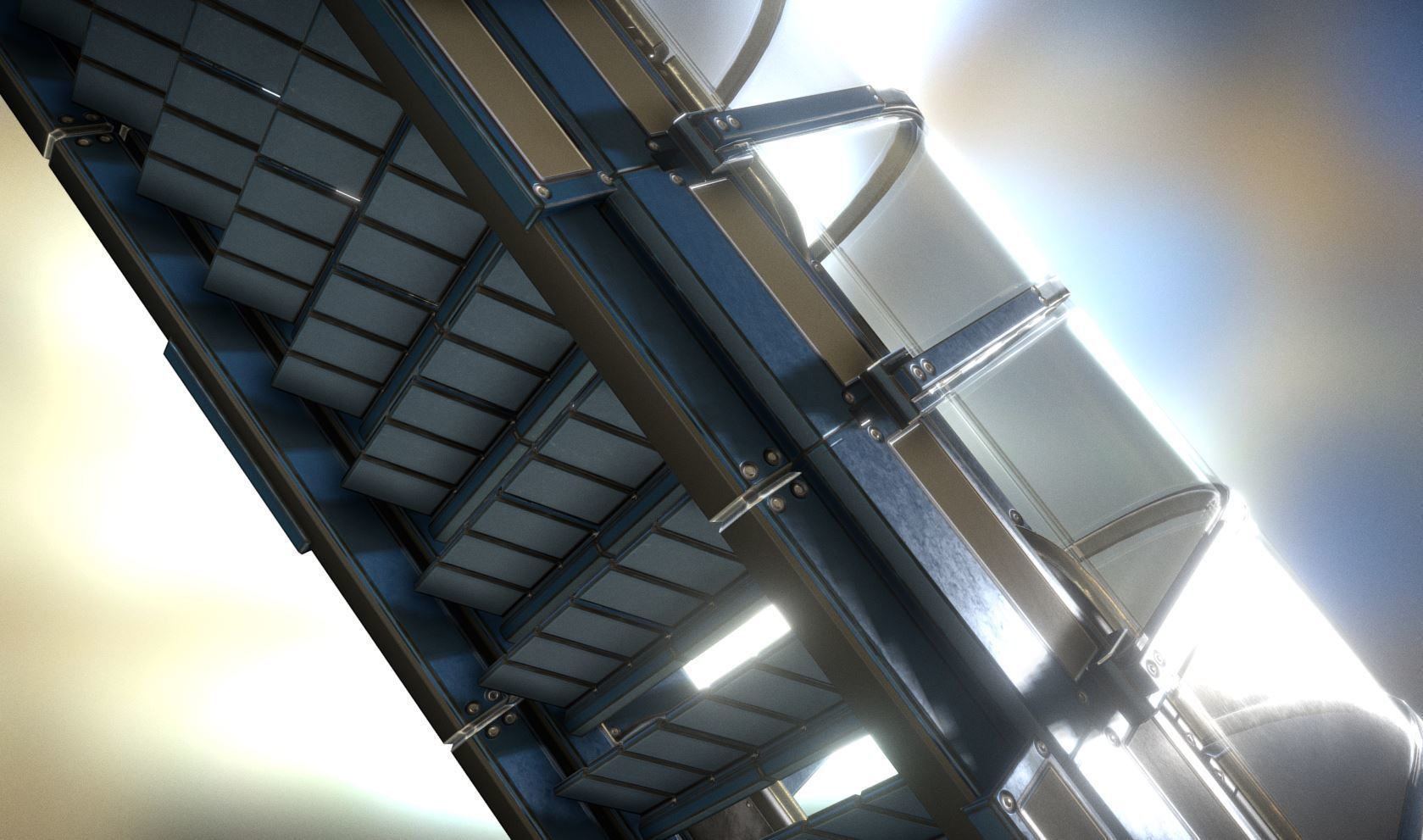 Futuristic Ladders and Stairs Package Blue Version Low-poly 3D model_5