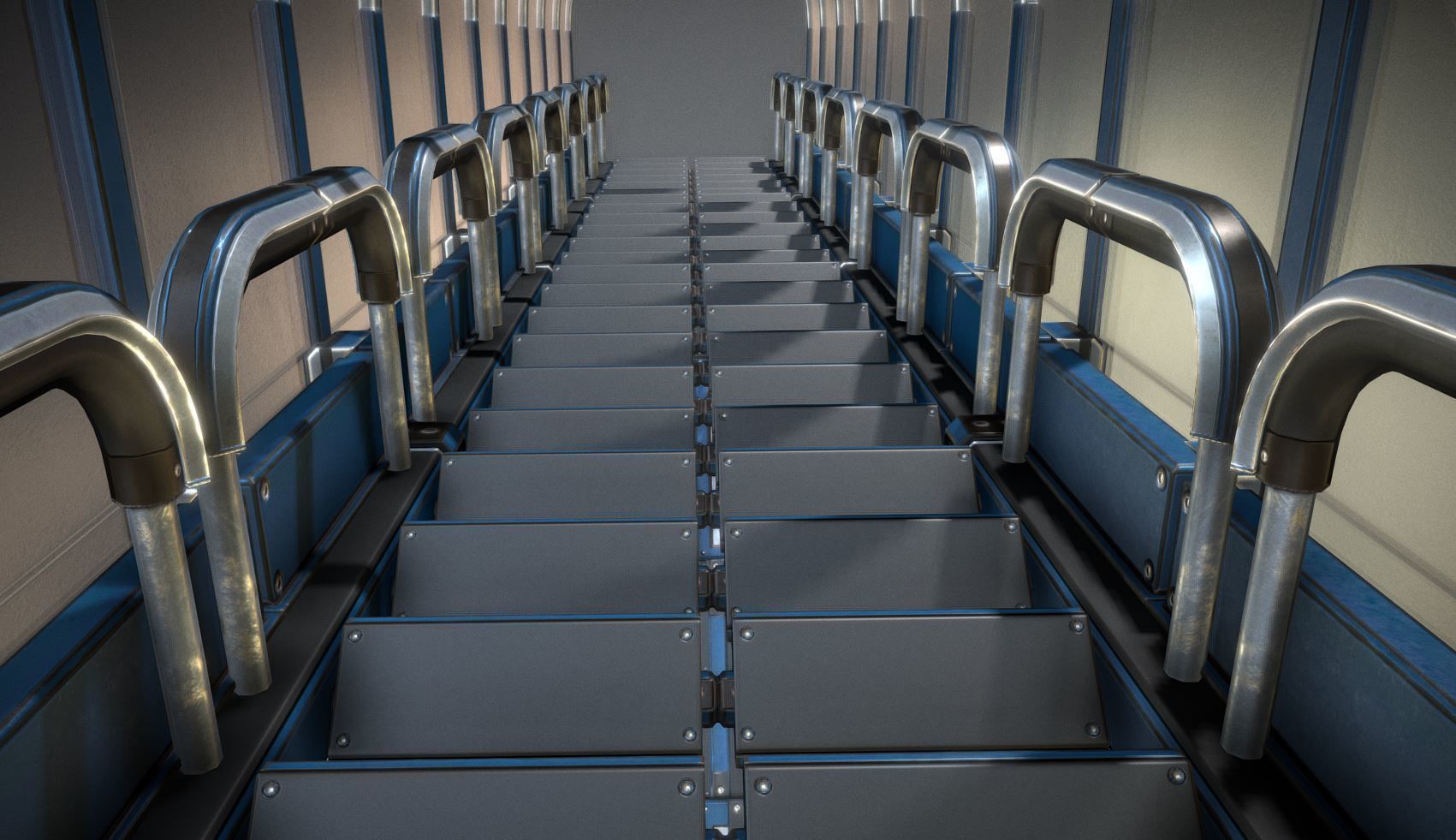 Futuristic Ladders and Stairs Package Blue Version Low-poly 3D model_17