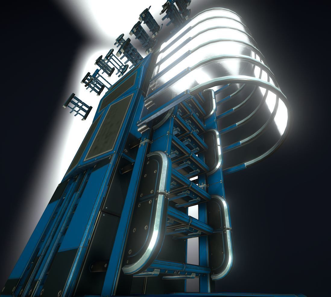 Futuristic Ladders and Stairs Package Blue Version Low-poly 3D model_11