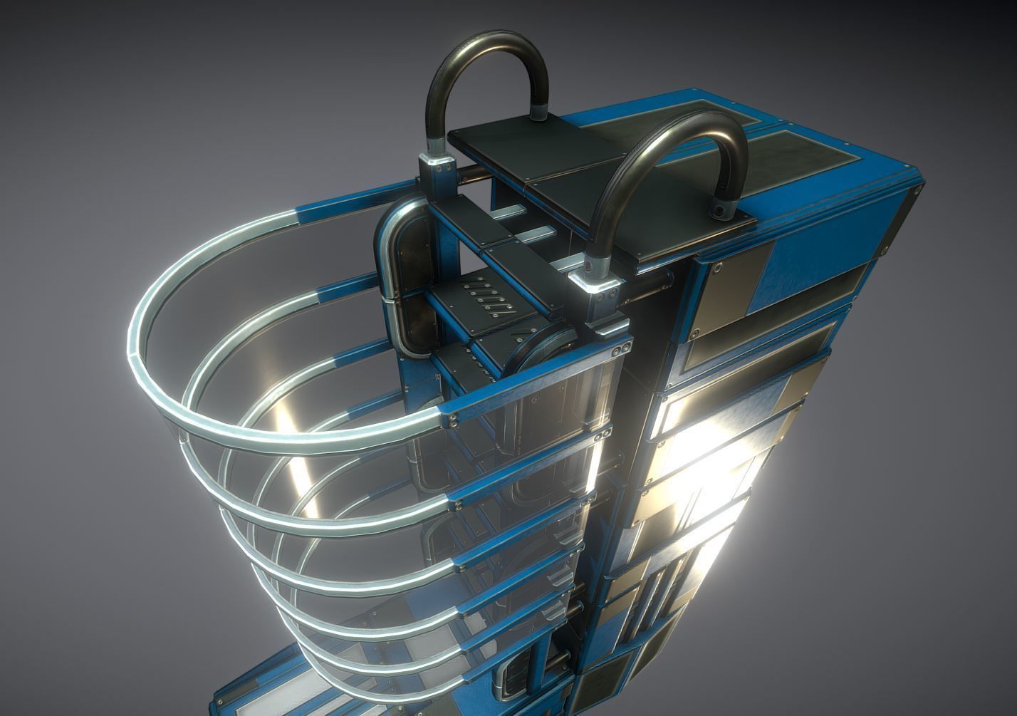 Futuristic Ladders and Stairs Package Blue Version Low-poly 3D model_3