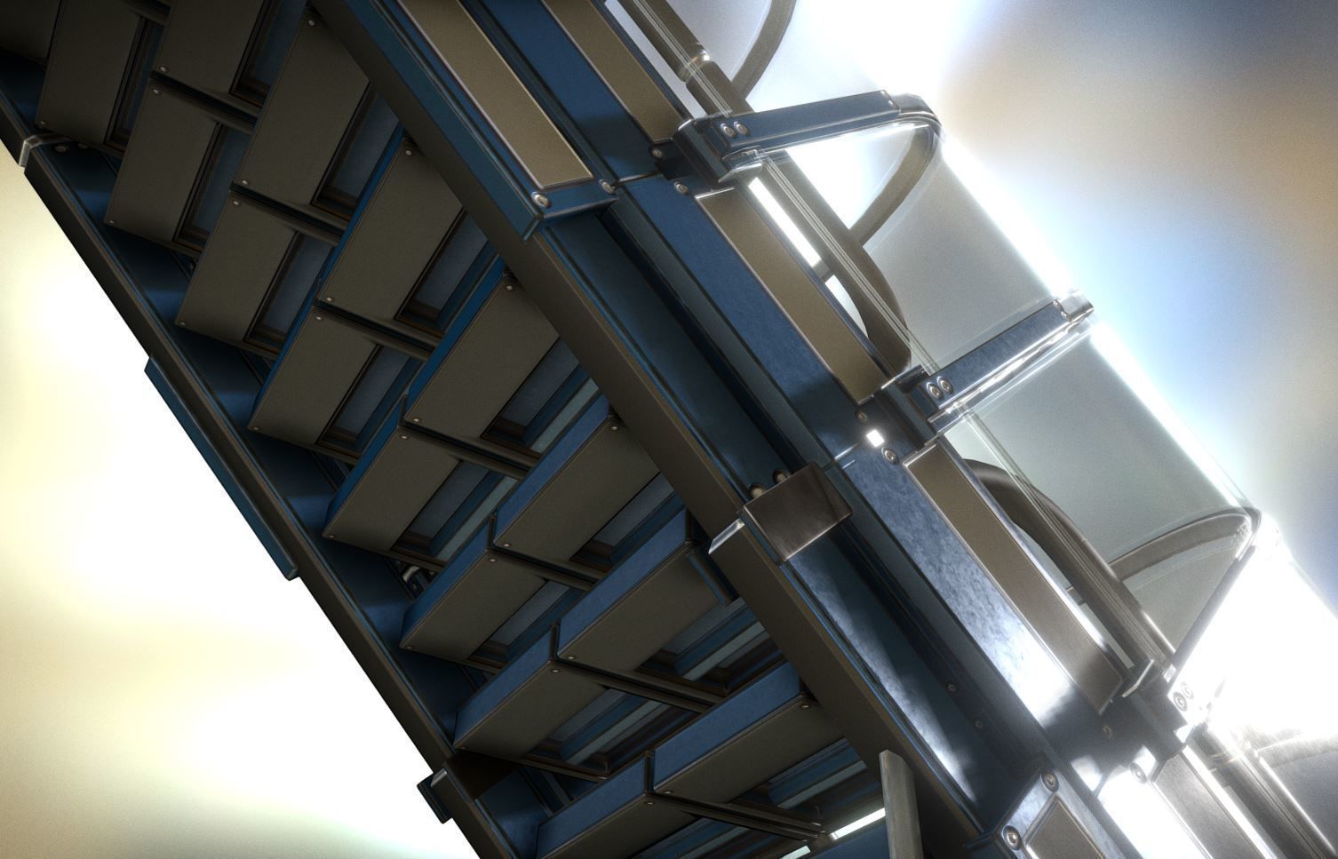 Futuristic Ladders and Stairs Package Blue Version Low-poly 3D model_8