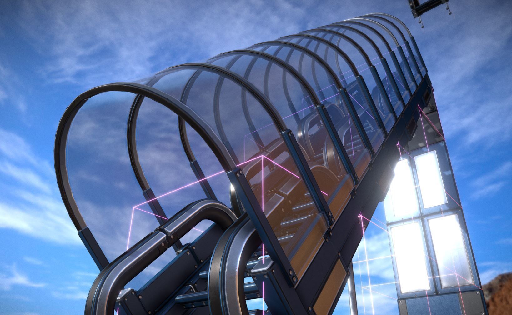 Futuristic Ladders and Stairs Package Blue Version Low-poly 3D model_12