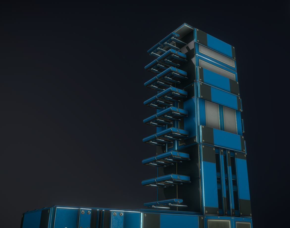 Futuristic Ladders and Stairs Package Blue Version Low-poly 3D model_10
