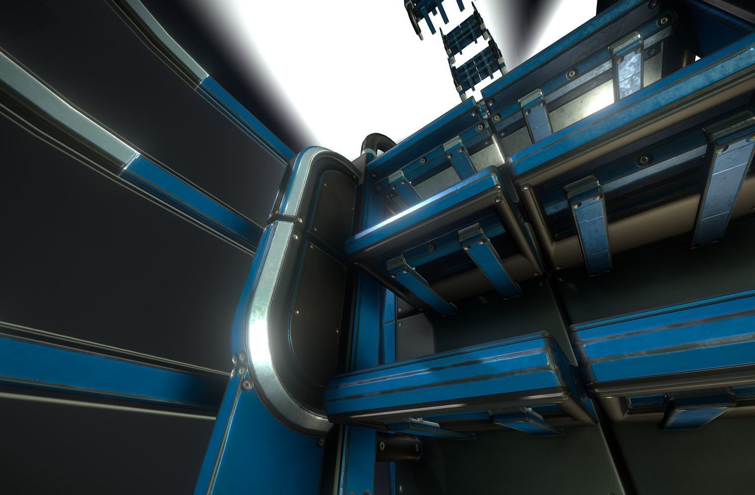 Futuristic Ladders and Stairs Package Blue Version Low-poly 3D model_7
