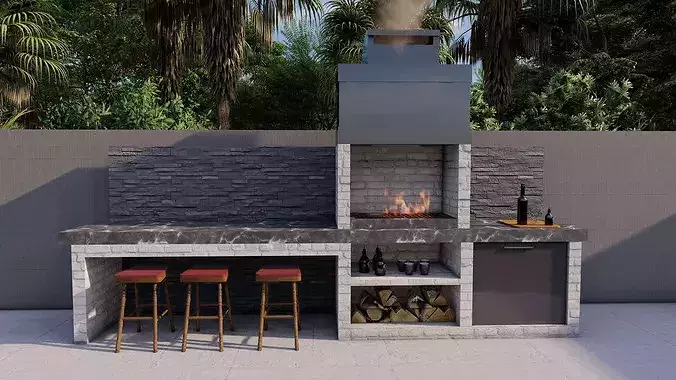 Modern Outdoor BBQ Kitchen 3D Model
