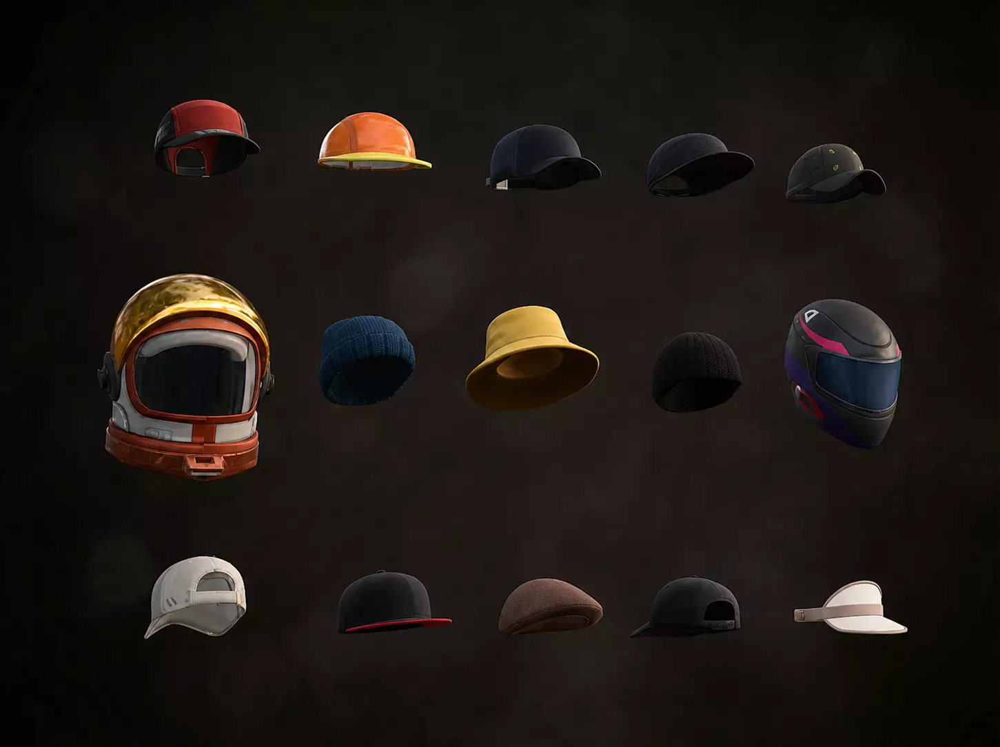 15 Hats Male Caps and Helmets Pack Ultimate Headwear Collection Low-poly 3D model