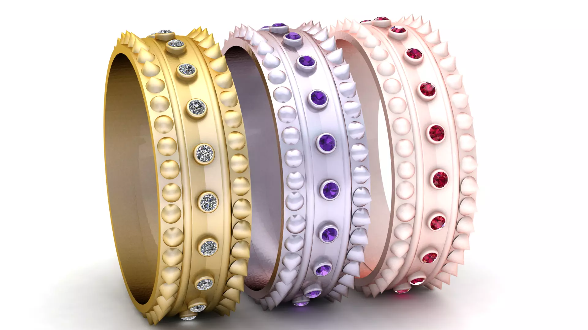 Luxury Spiked Gemstone Band Ring Collection 3D print model