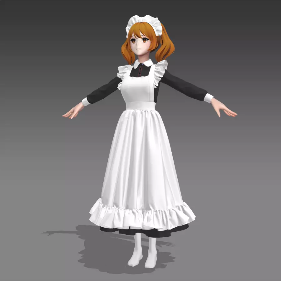 Traditional British Long Maid Dress 3D model