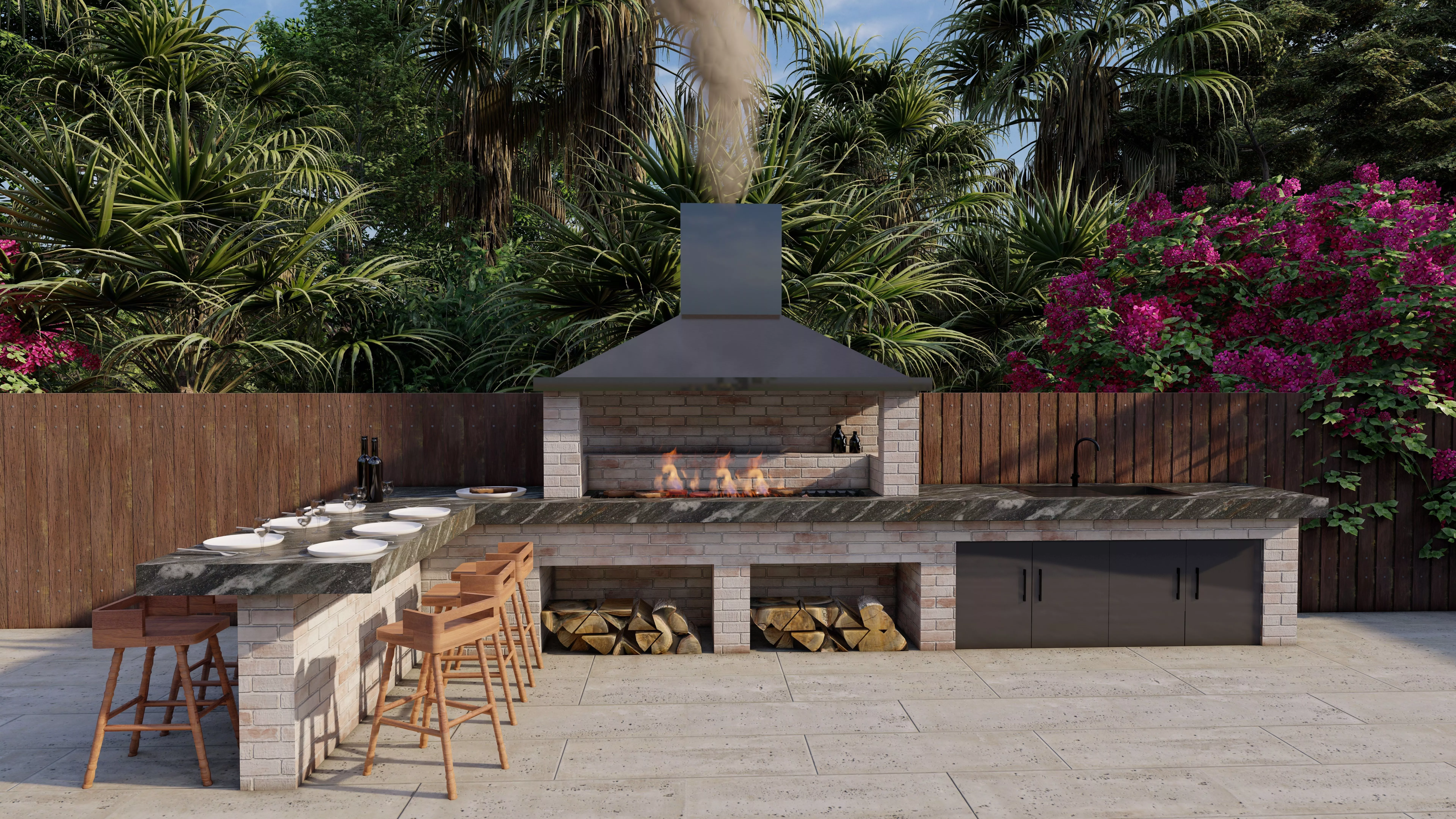 Modern Outdoor Kitchen Island with Grill and Sink 3D Model Low-poly 3D model
