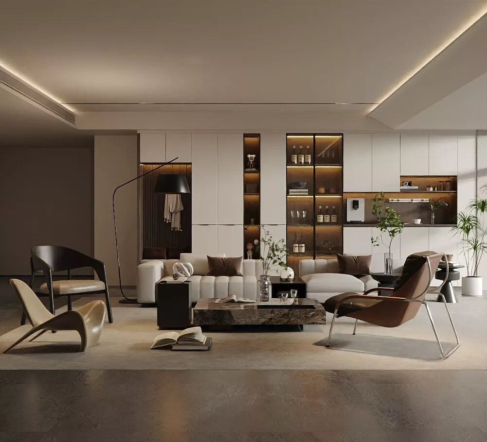 Italian style light luxury living room 3D model