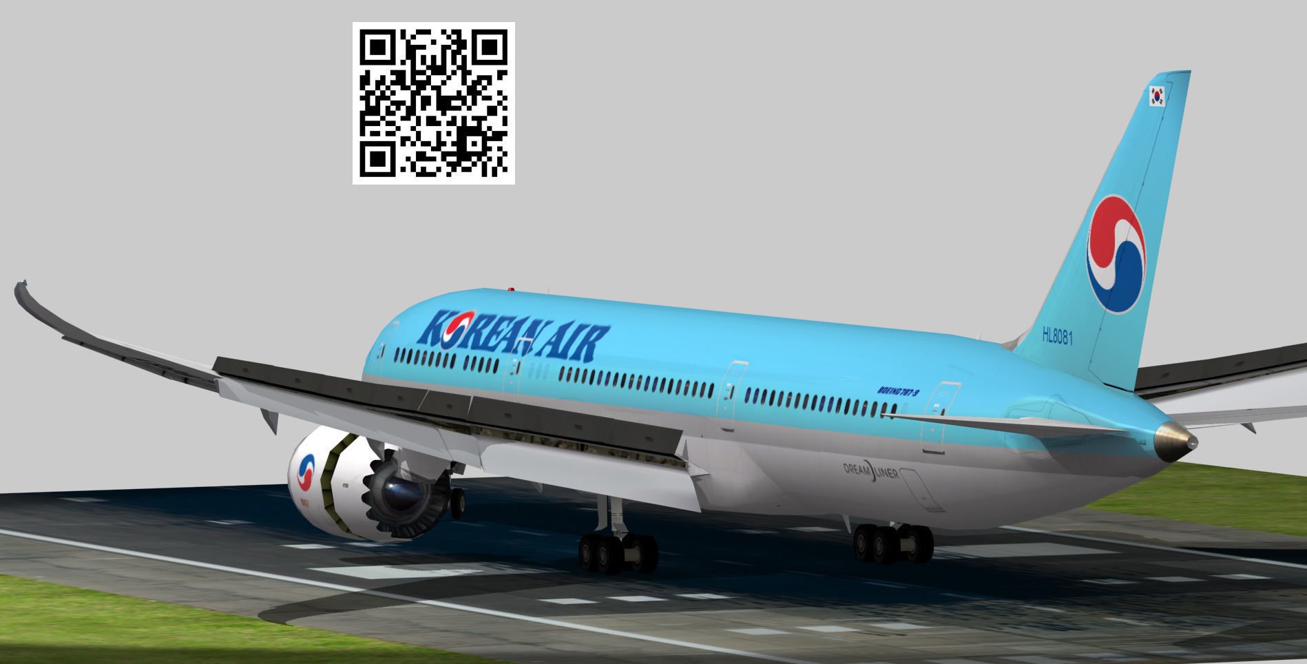 Boeing 787-9 Korean Air livery Low-poly 3D model_3