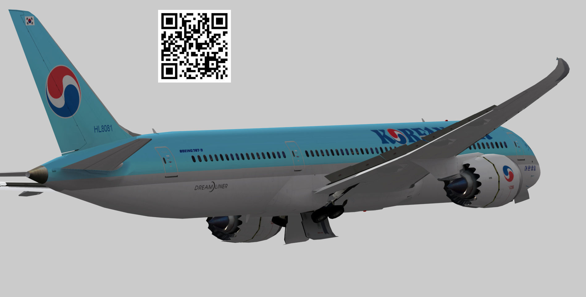 Boeing 787-9 Korean Air livery Low-poly 3D model_6