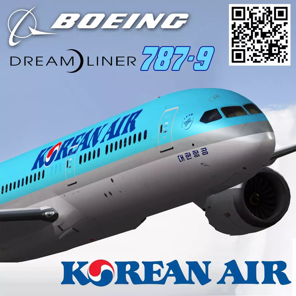 Boeing 787-9 Korean Air livery Low-poly 3D model_0