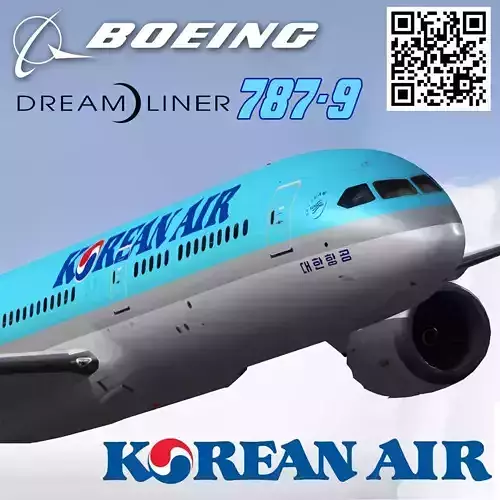 Boeing 787-9 Korean Air livery Low-poly 3D model