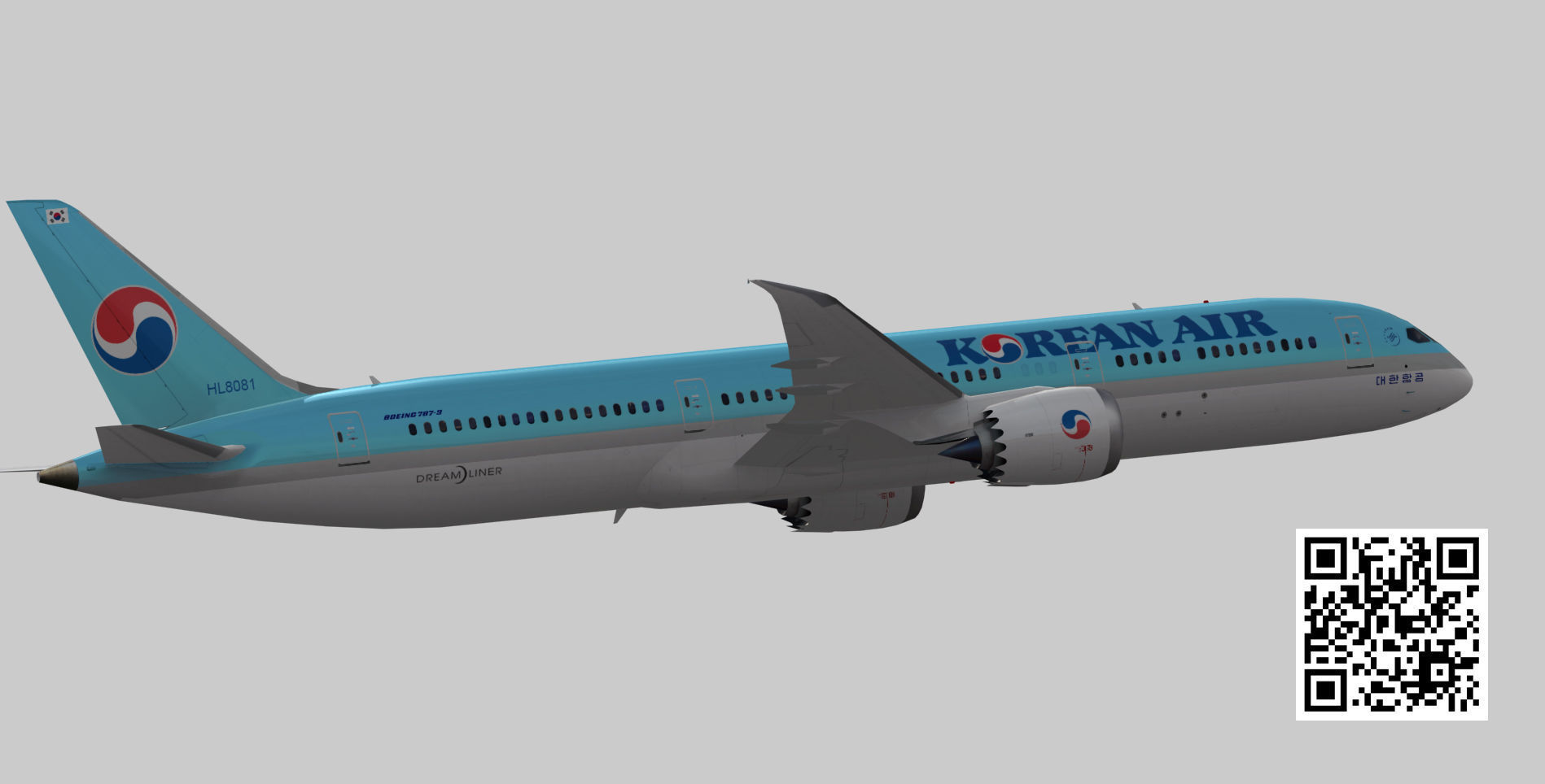 Boeing 787-9 Korean Air livery Low-poly 3D model_9