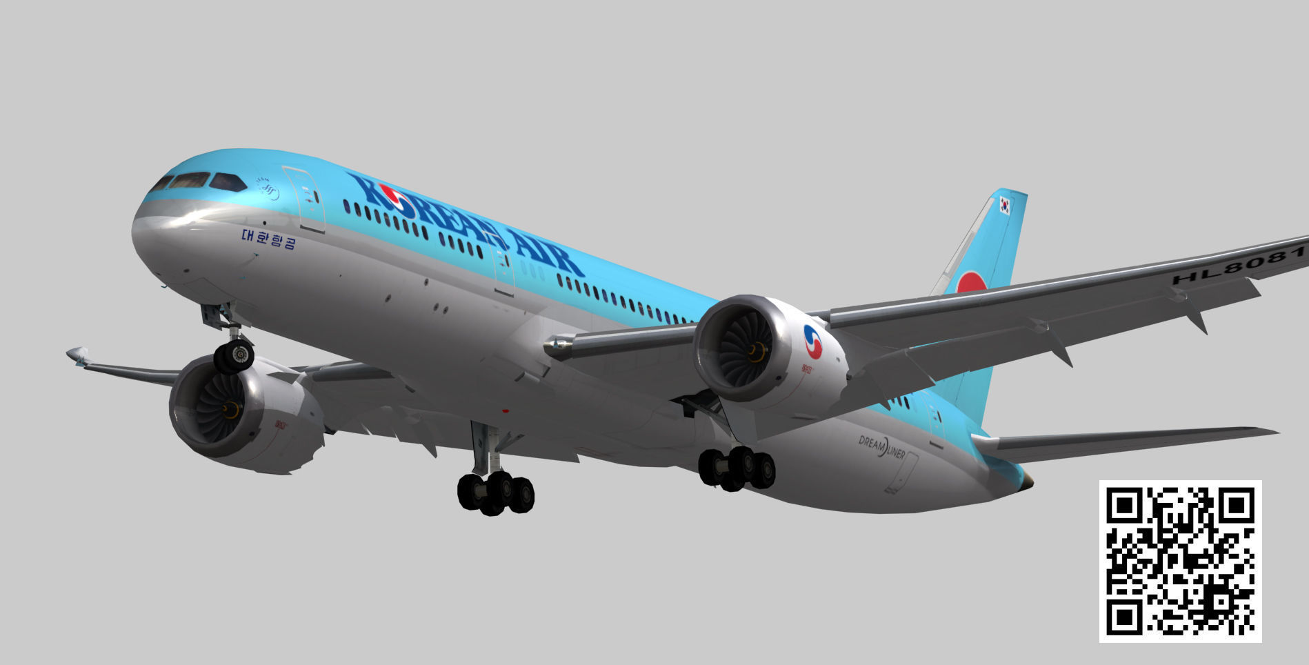 Boeing 787-9 Korean Air livery Low-poly 3D model_1