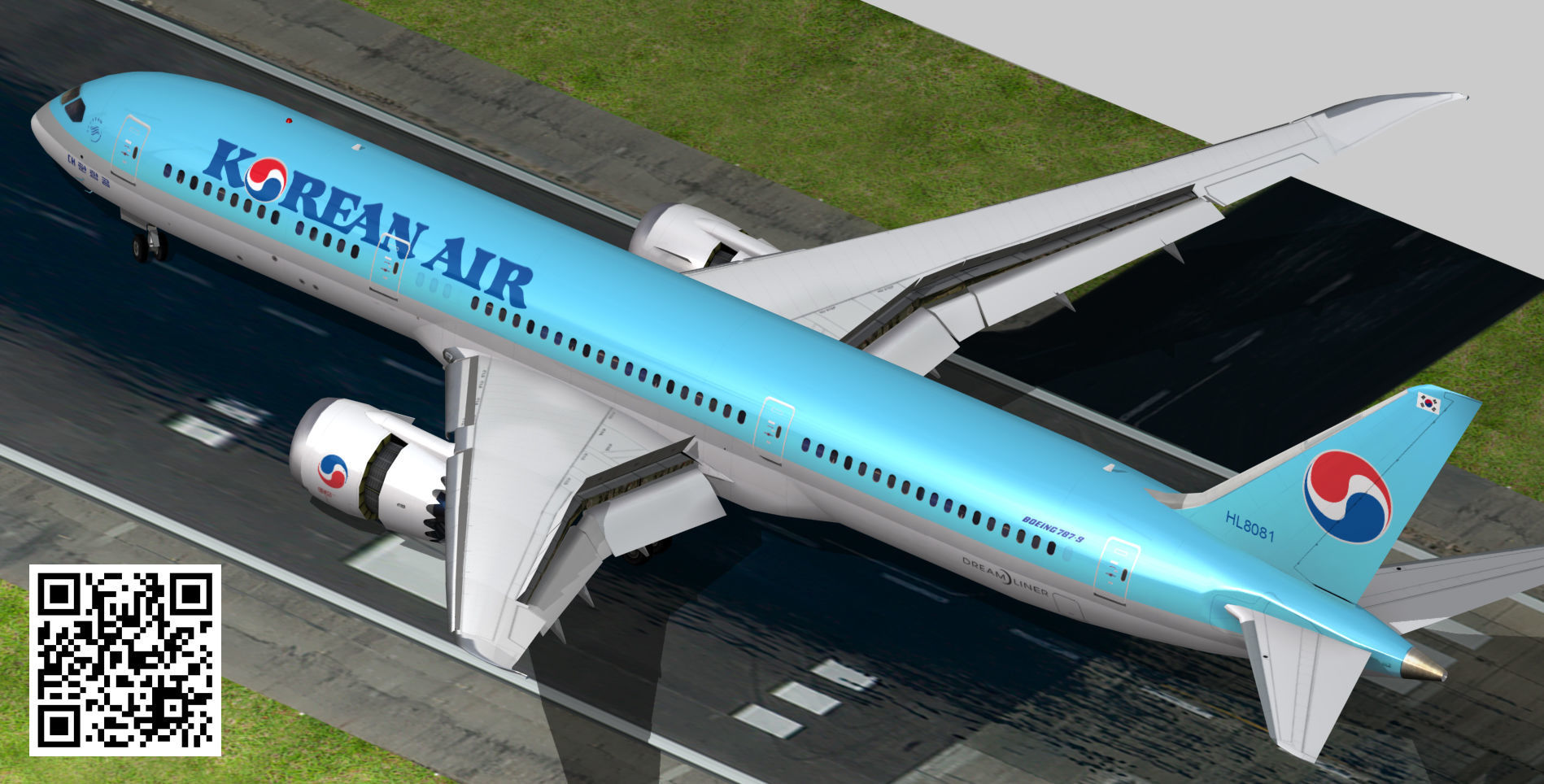 Boeing 787-9 Korean Air livery Low-poly 3D model_5