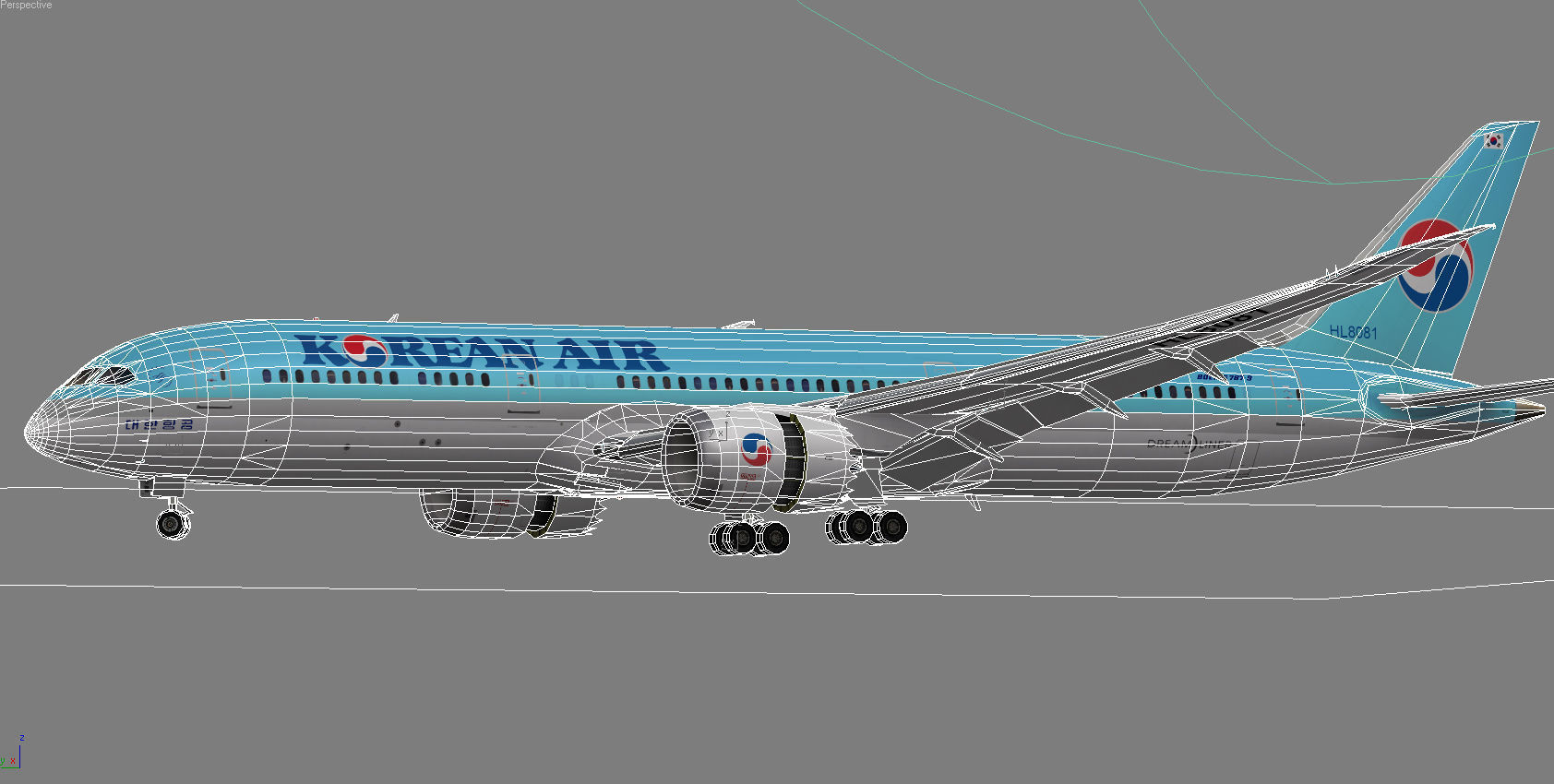 Boeing 787-9 Korean Air livery Low-poly 3D model_11