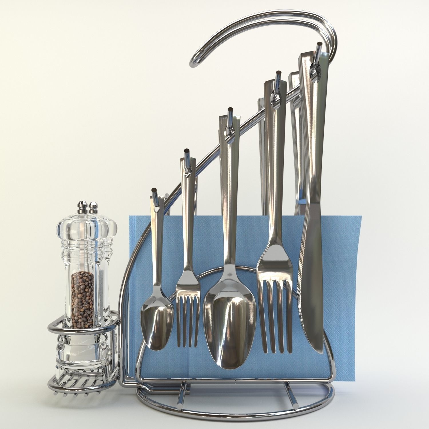 cutlery stand with pepper pot 3D model_3