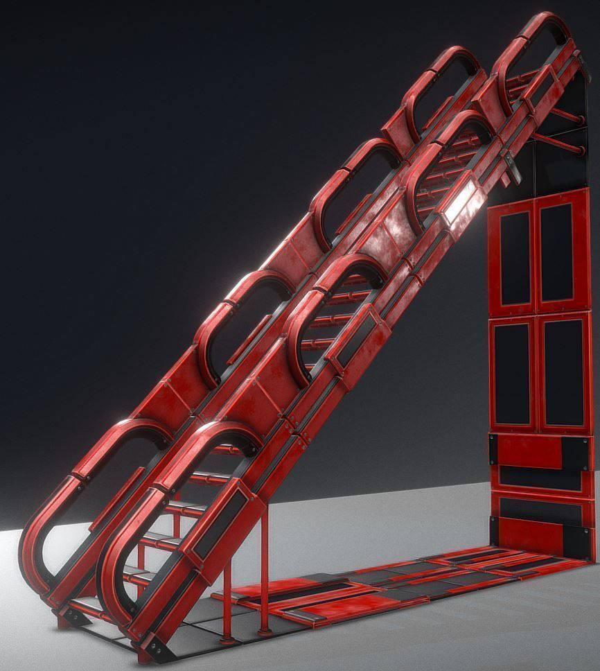 Sci-Fi Ladders and Stairs Package Red Version Low-poly 3D model_4