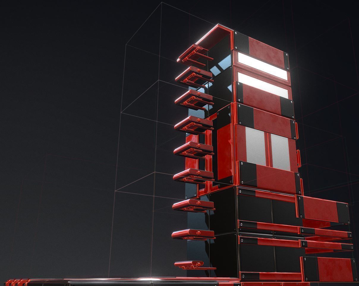 Sci-Fi Ladders and Stairs Package Red Version Low-poly 3D model_3