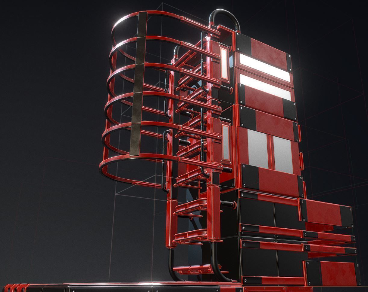 Sci-Fi Ladders and Stairs Package Red Version Low-poly 3D model_27