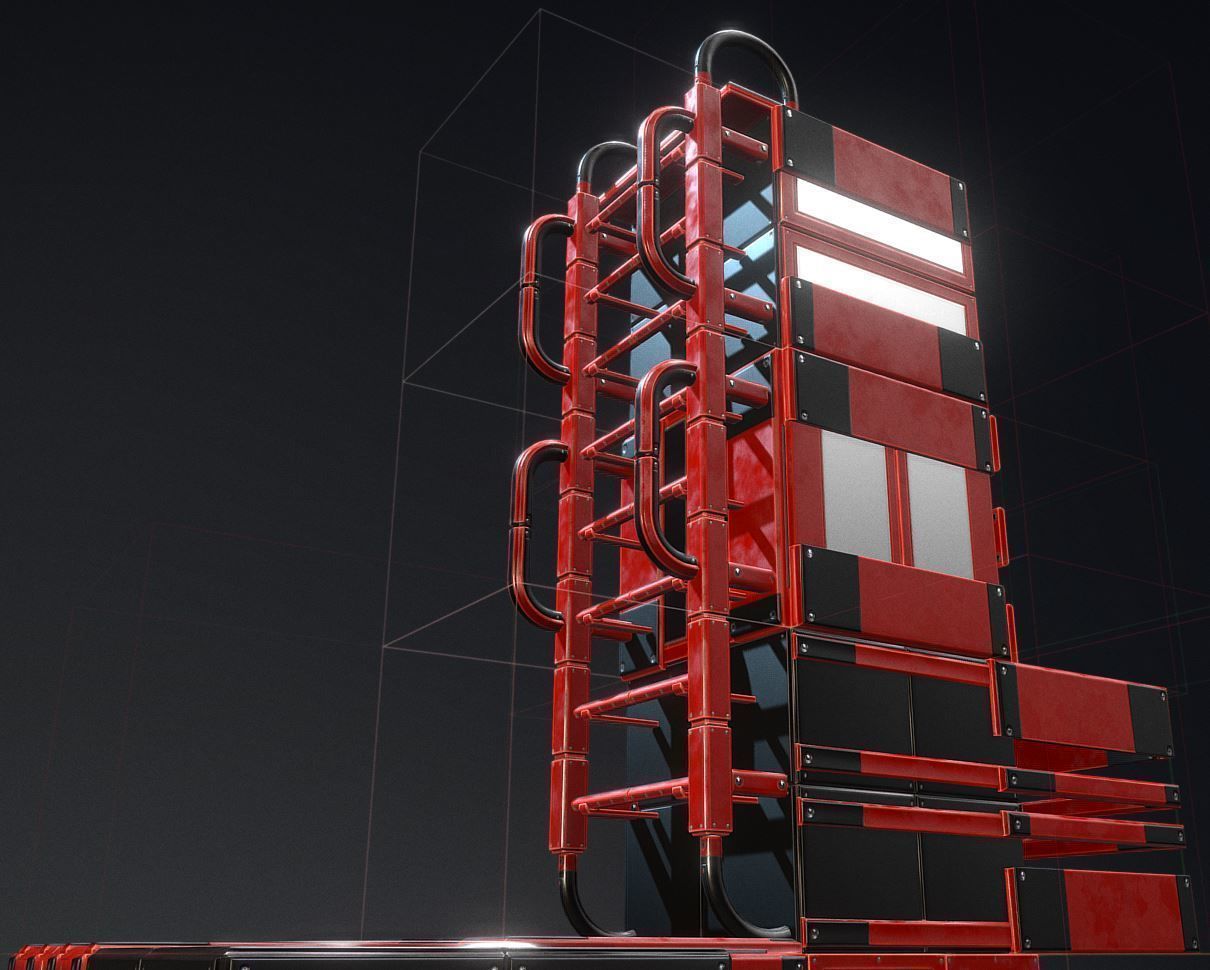 Sci-Fi Ladders and Stairs Package Red Version Low-poly 3D model_23