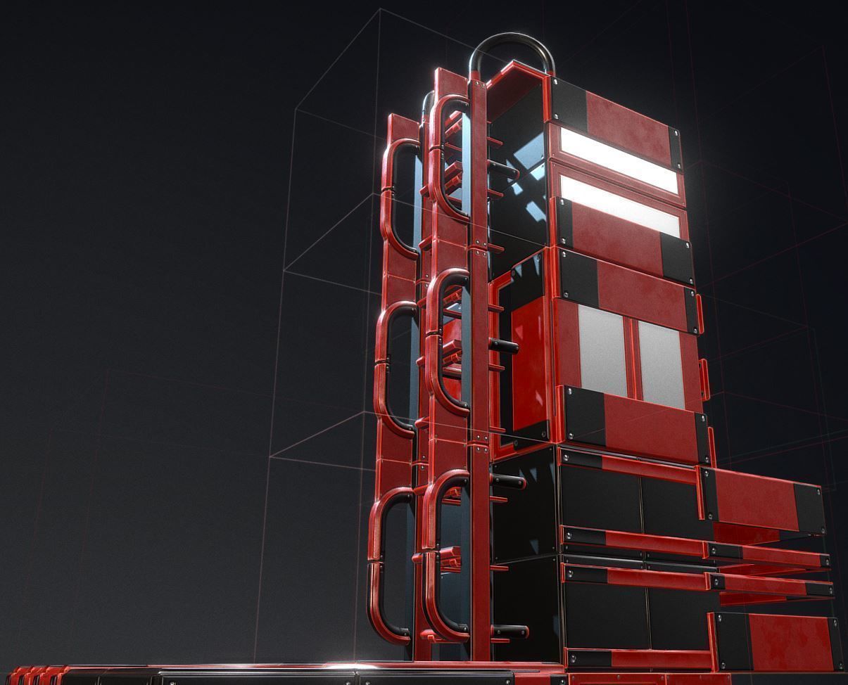 Sci-Fi Ladders and Stairs Package Red Version Low-poly 3D model_11