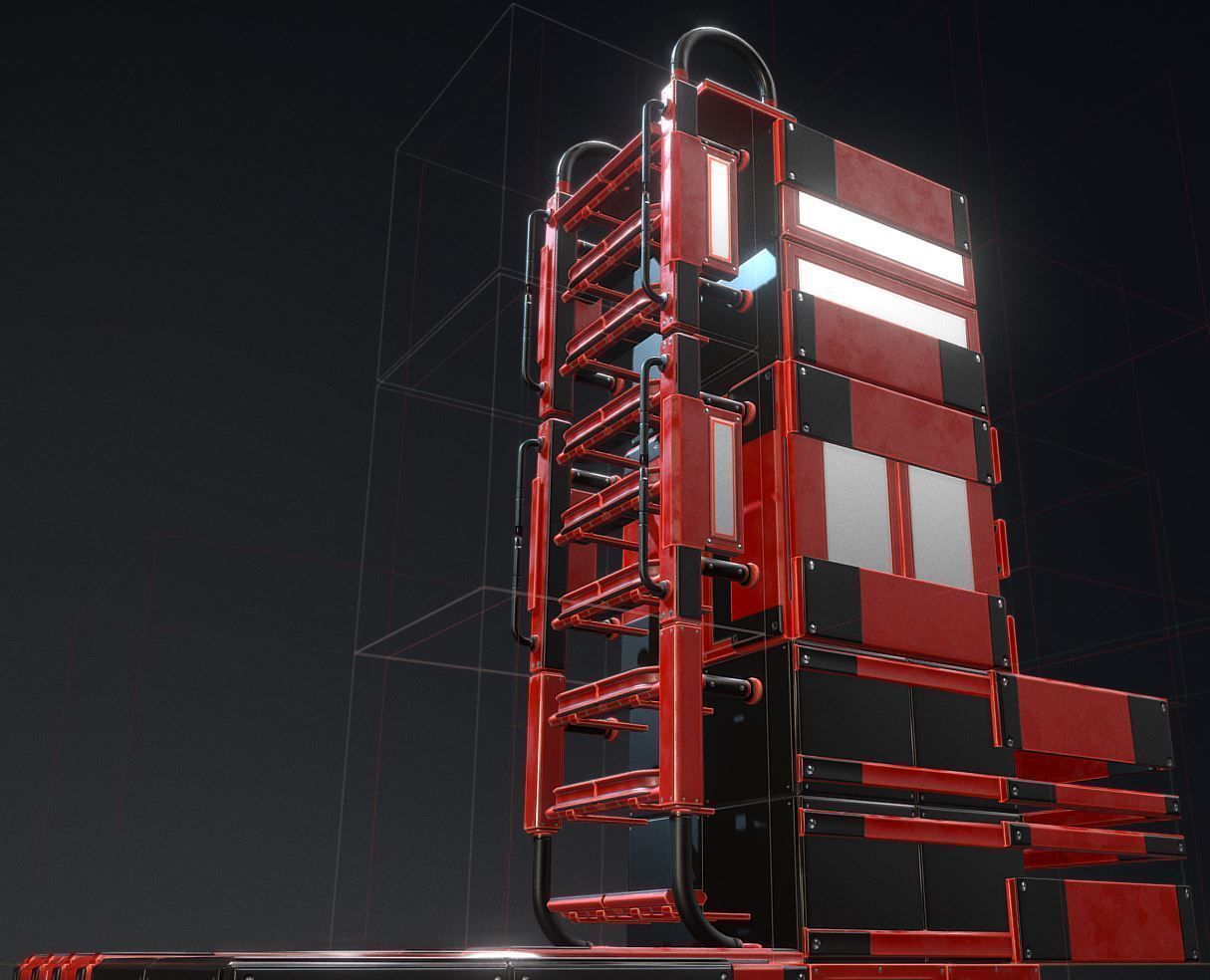 Sci-Fi Ladders and Stairs Package Red Version Low-poly 3D model_21
