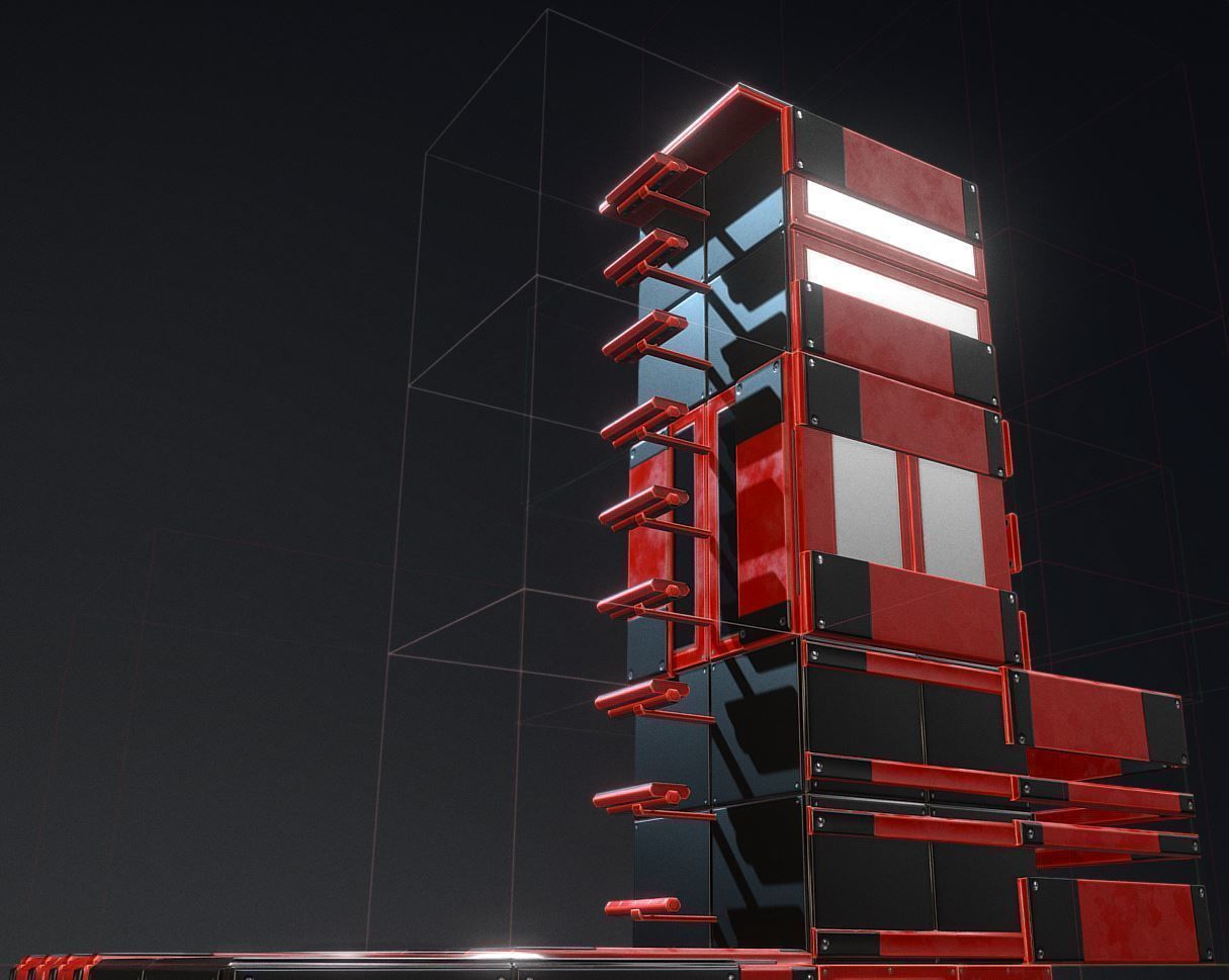 Sci-Fi Ladders and Stairs Package Red Version Low-poly 3D model_5