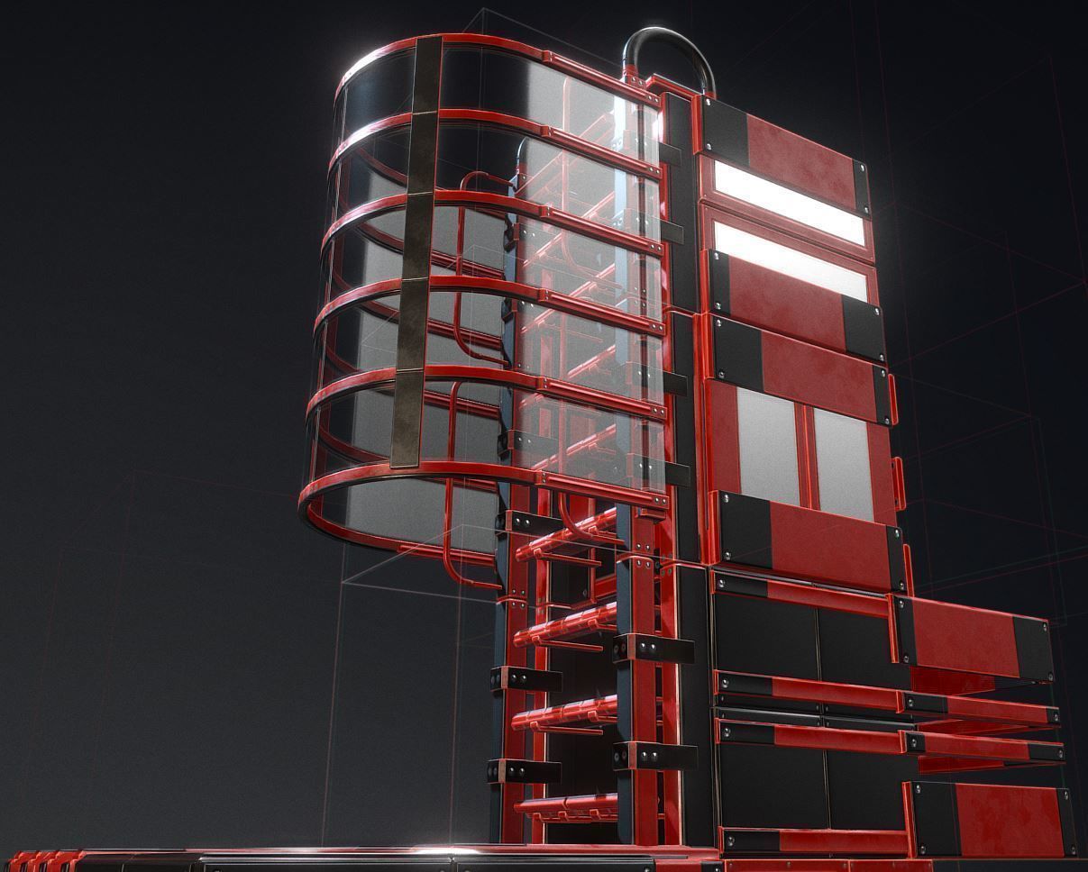 Sci-Fi Ladders and Stairs Package Red Version Low-poly 3D model_26