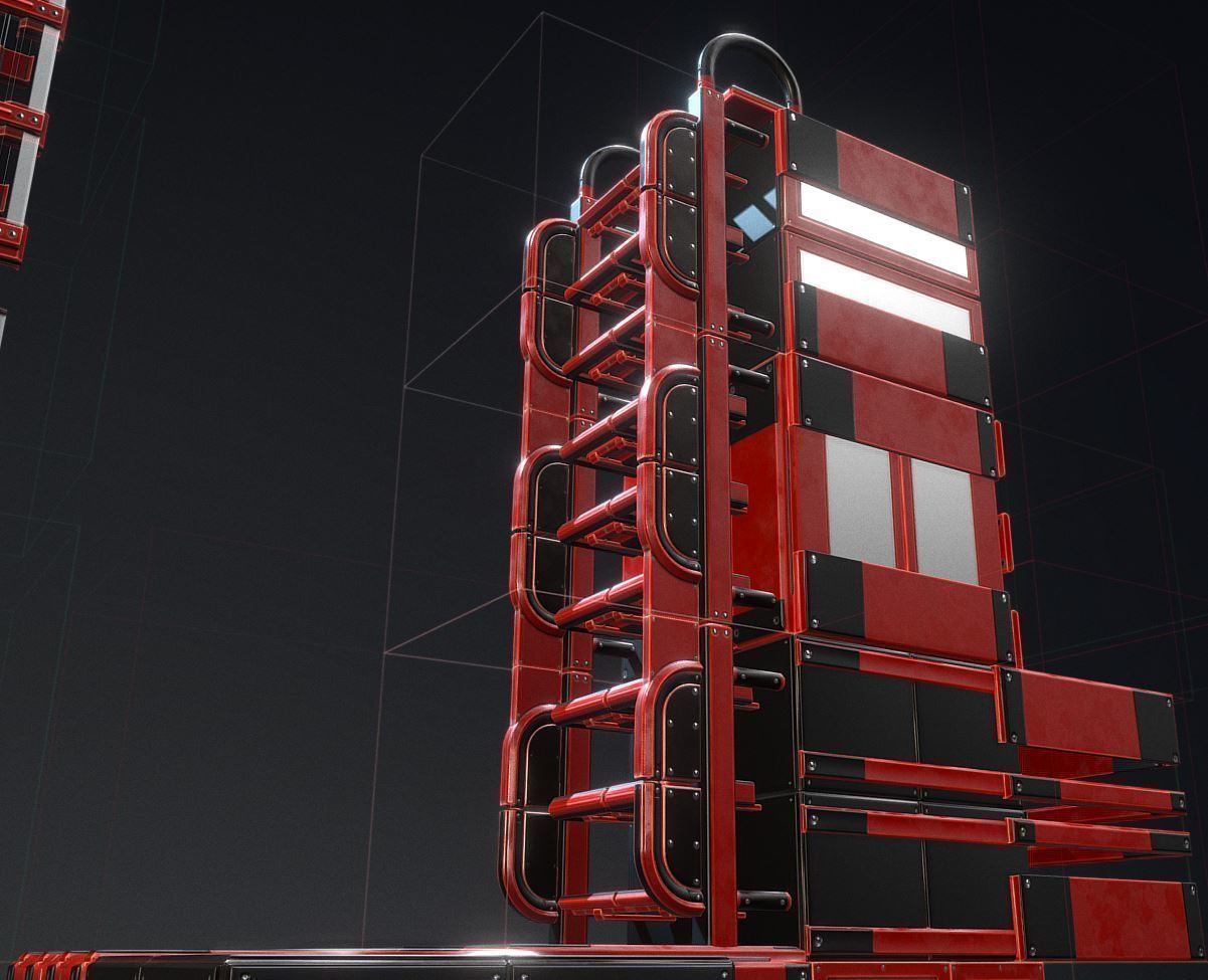 Sci-Fi Ladders and Stairs Package Red Version Low-poly 3D model_18