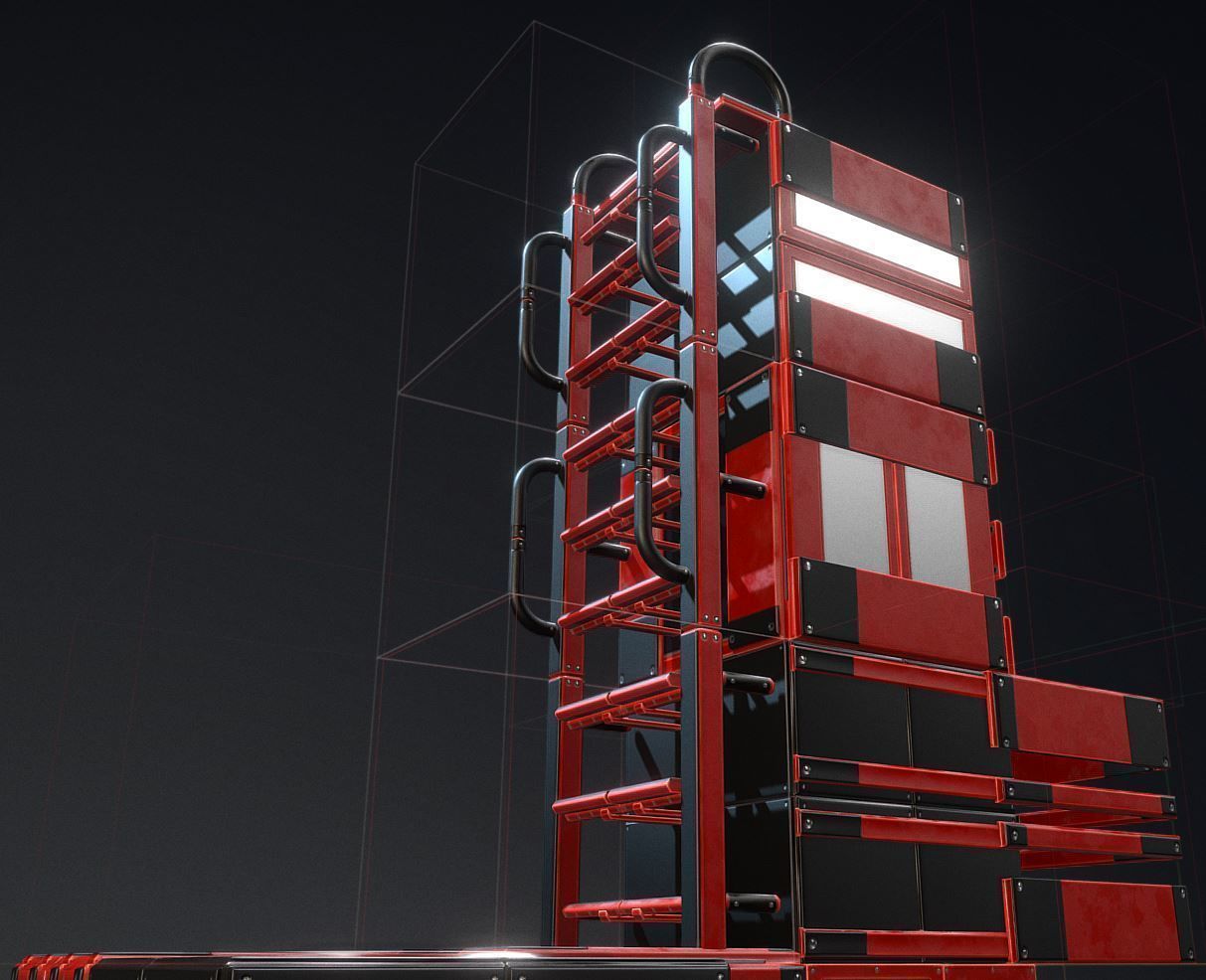 Sci-Fi Ladders and Stairs Package Red Version Low-poly 3D model_25