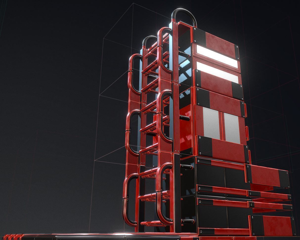 Sci-Fi Ladders and Stairs Package Red Version Low-poly 3D model_20