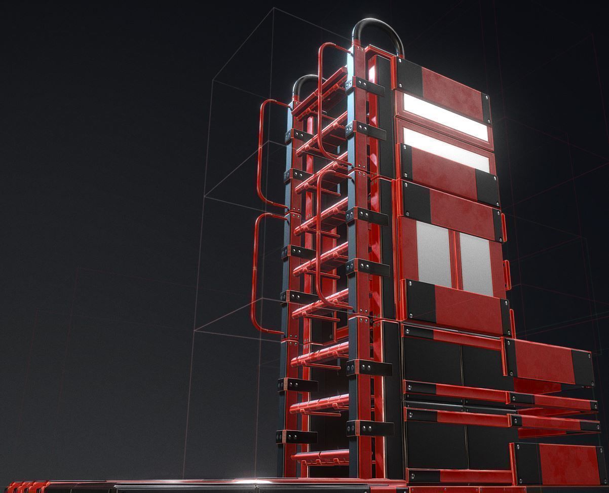 Sci-Fi Ladders and Stairs Package Red Version Low-poly 3D model_22