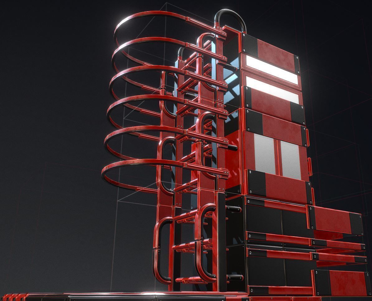 Sci-Fi Ladders and Stairs Package Red Version Low-poly 3D model_17