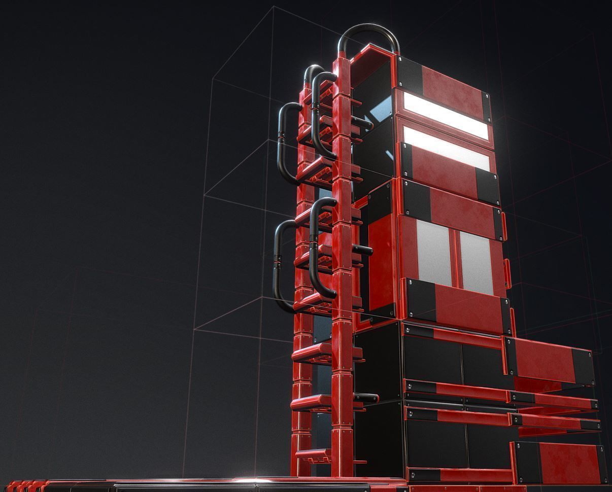 Sci-Fi Ladders and Stairs Package Red Version Low-poly 3D model_7