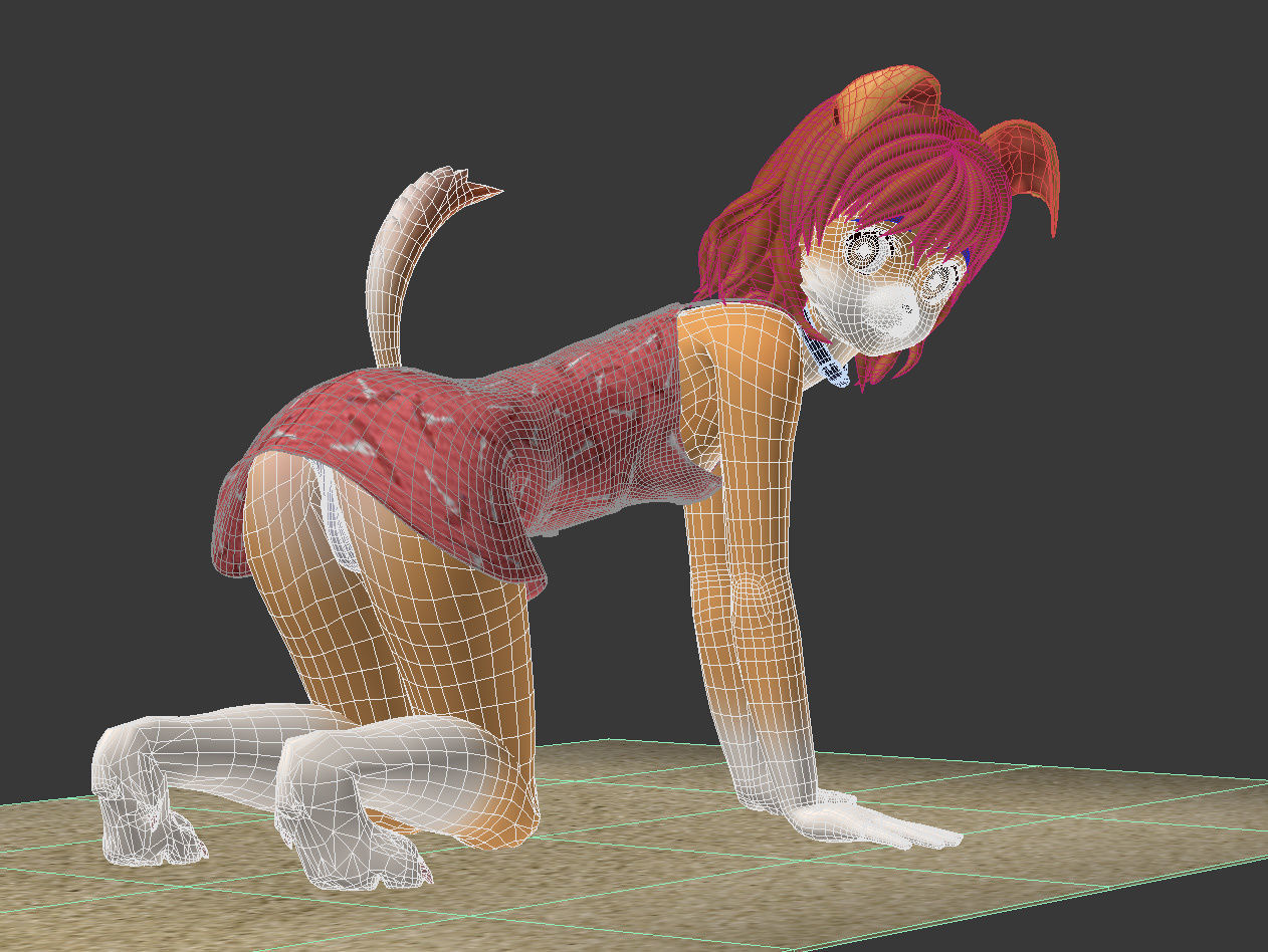 Inuko anime creature pose 02 3D model_7