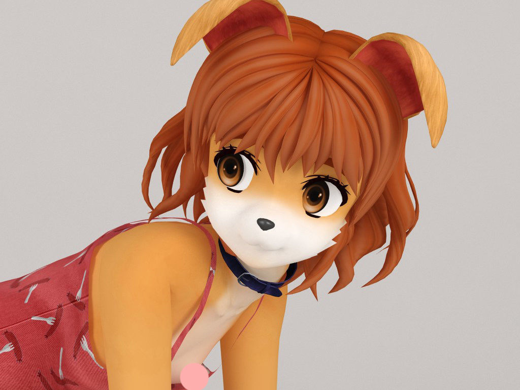 Inuko anime creature pose 02 3D model_2