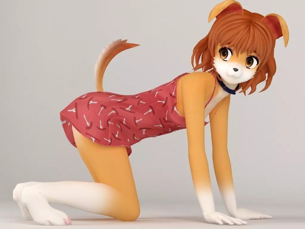 Inuko anime creature pose 02 3D model_0