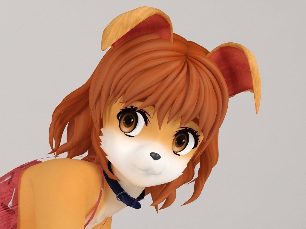 Inuko anime creature pose 02 3D model_1