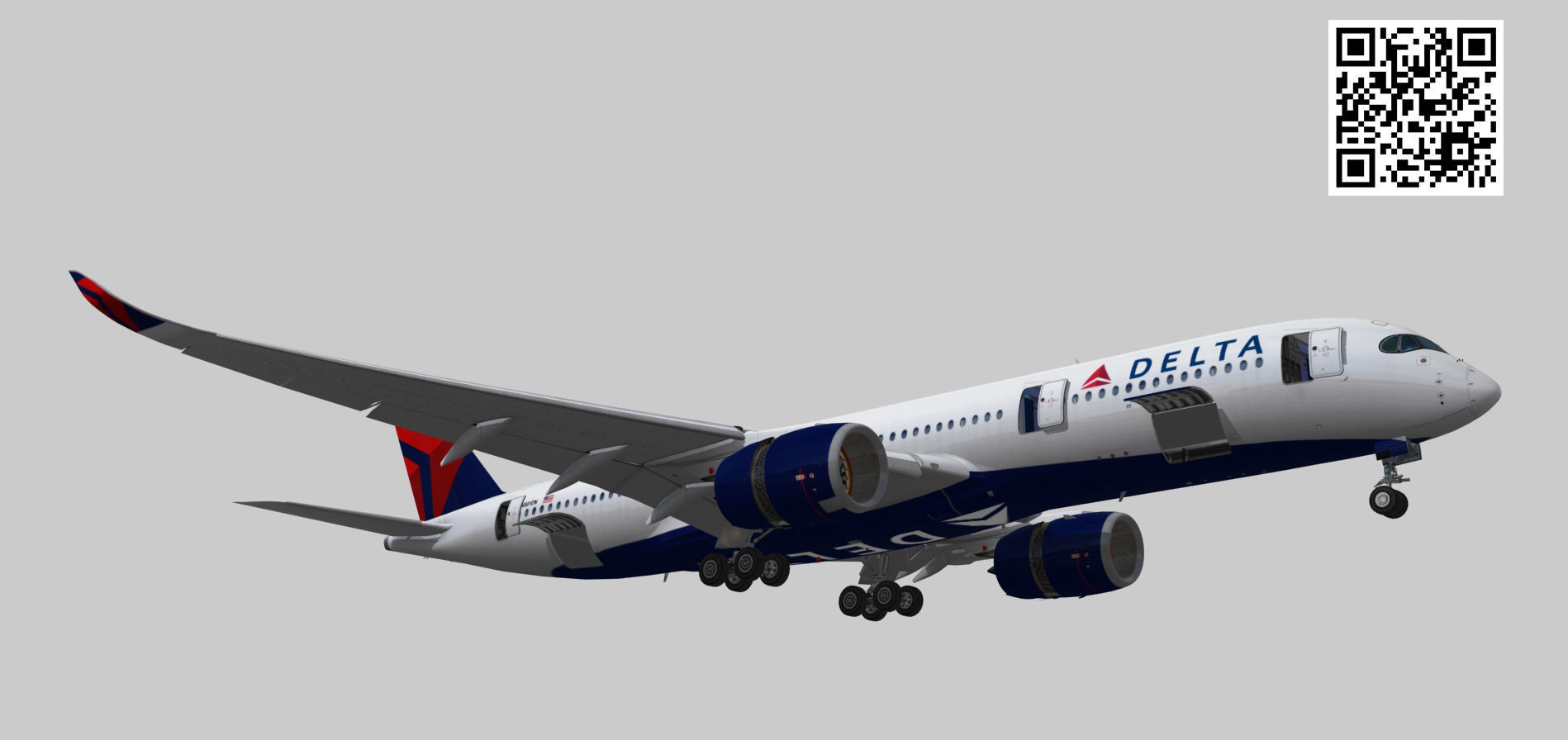 Airbus A350-900 XWB Delta airlnes Ext 1 Low-poly 3D model_7