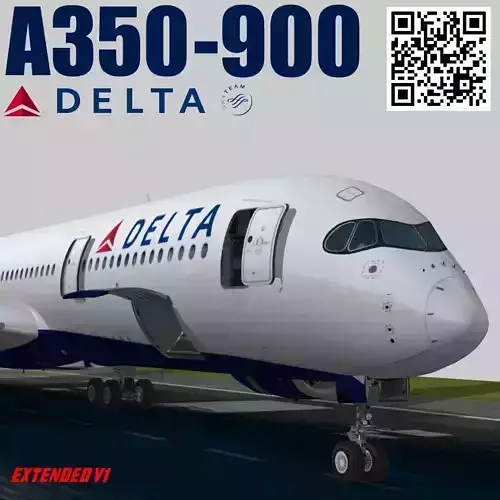 Airbus A350-900 XWB Delta airlnes Ext 1 Low-poly 3D model