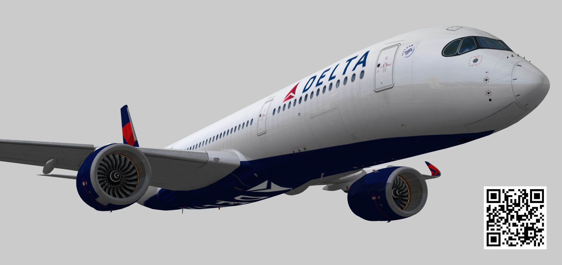 Airbus A350-900 XWB Delta airlnes Ext 1 Low-poly 3D model_5