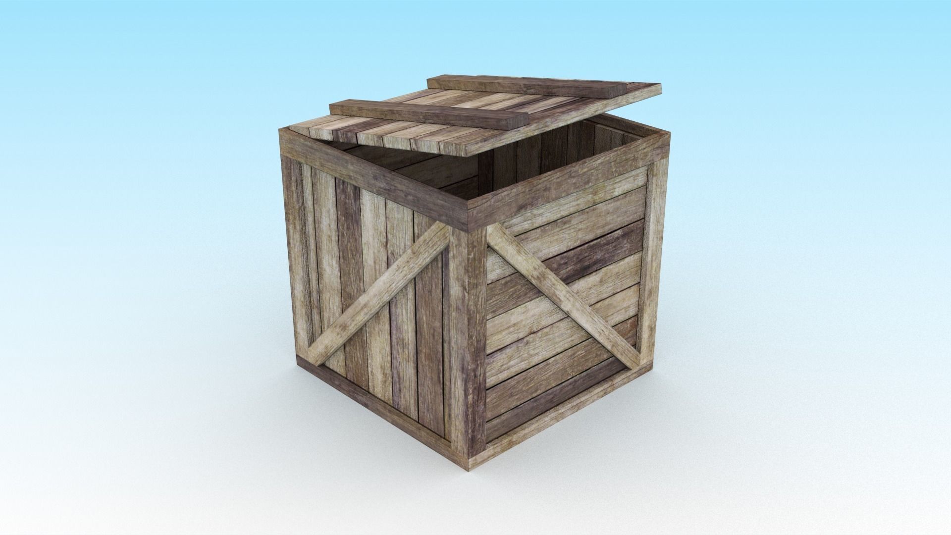 Chest wooden trash can Low-poly 3D model