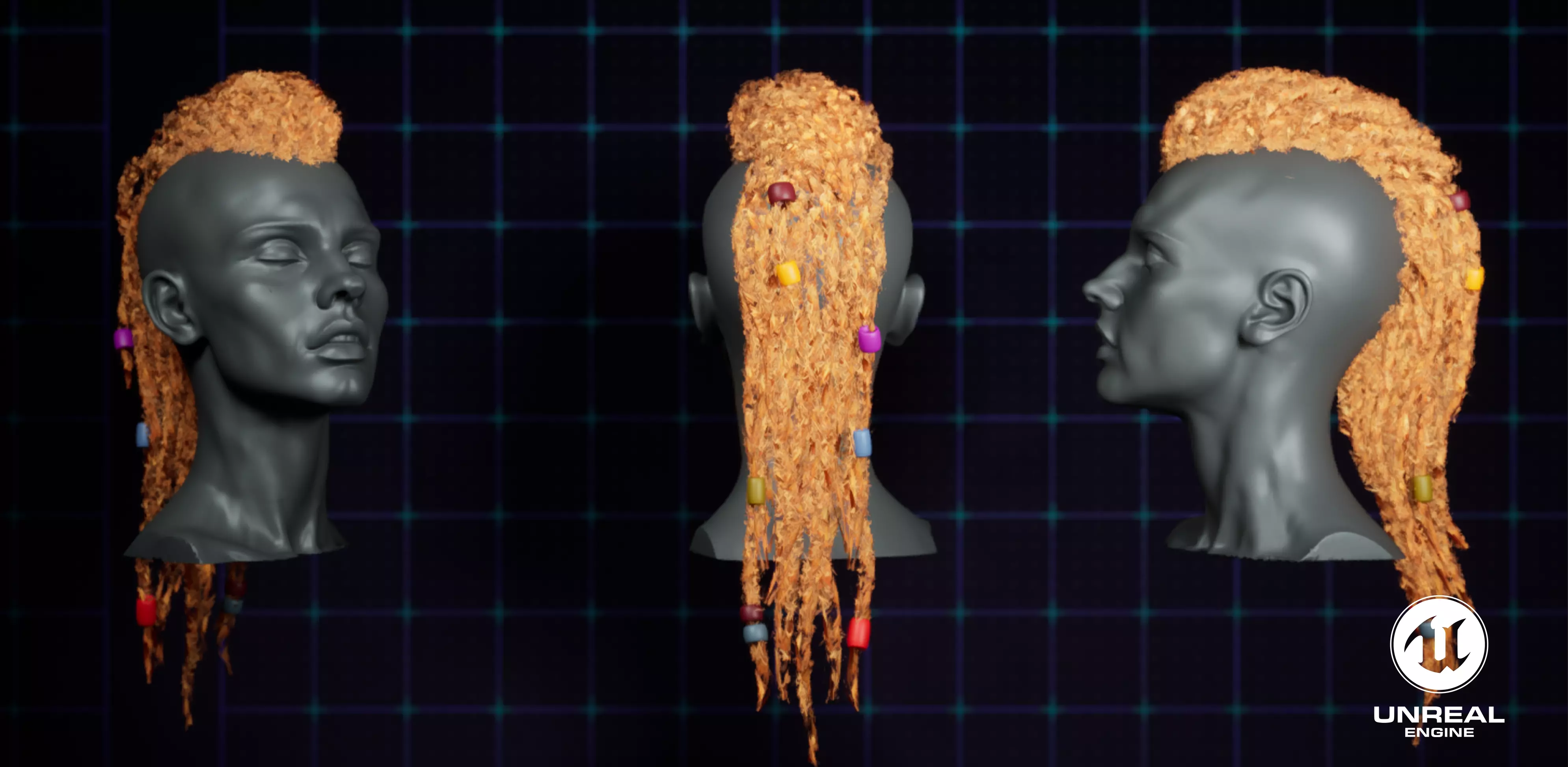 Dreadlocks Braids Hairstyle Game Ready Hair Cards Low-poly 3D model
