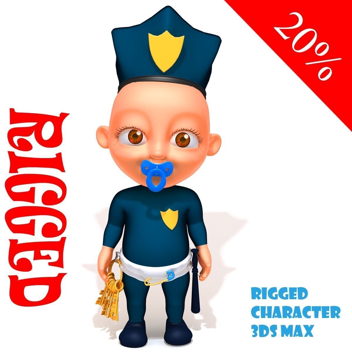 Policeman baby Cartoon Rigged 3D model